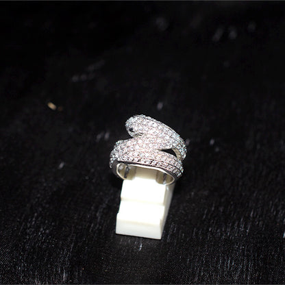 925 Sterling Silver Pave Crystal Serpent Wrap Ring