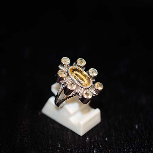 925 Sterling Silver Yellow Citrine Starburst Halo Ring