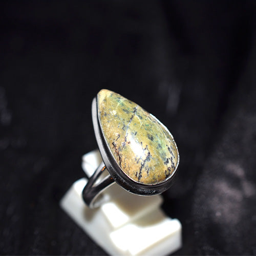 925 Sterling Silver Dendritic Opal Teardrop Ring