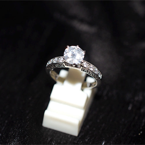 925 Sterling Silver Round Cubic Zirconia Channel Set Engagement Ring