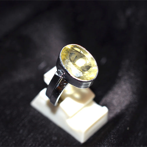 925 Sterling Silver Oval Lemon Quartz Wide Band Ring