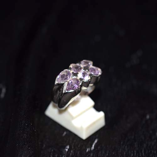 925 Sterling Silver Light Purple Gemstone Leaf Motif Ring