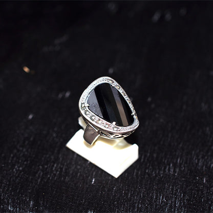 925 Sterling Silver Turkish Onyx and Marcasite Shield Ring