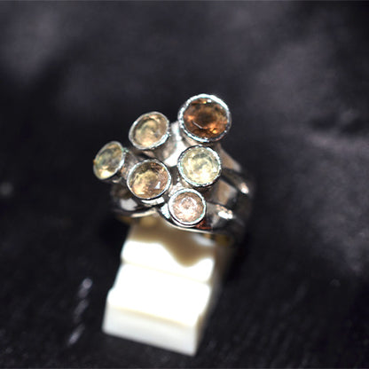 925 Sterling Silver Citrine Tiered Cluster Ring