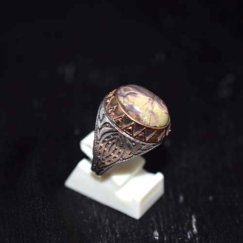 925 Sterling Silver Iridescent Oval Gemstone Ring with Gold-tone Bezel