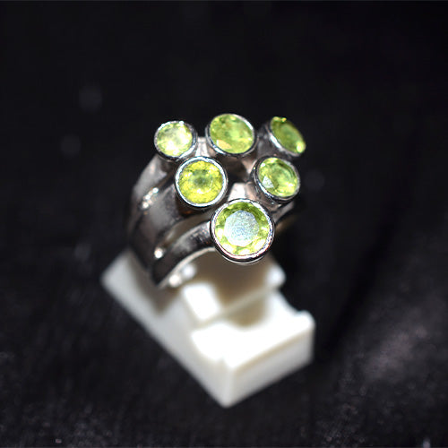 925 Sterling Silver Peridot Cluster Wide Band Ring