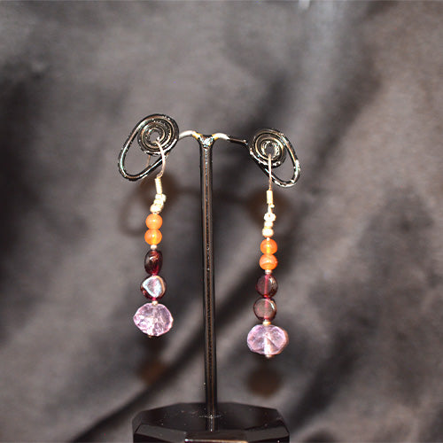 925 Sterling Silver Multi Gemstone Linear Drop Earrings