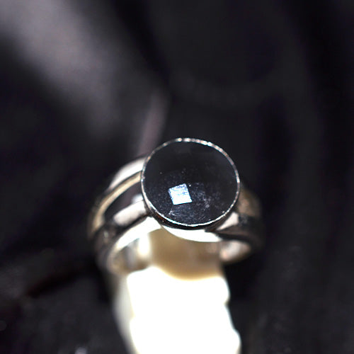 925 Sterling Silver Round Black Onyx Double Band Ring