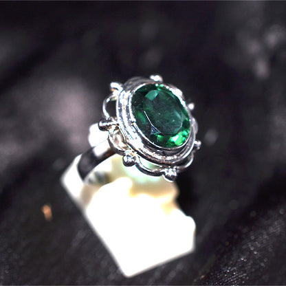 925 Sterling Silver Green Onyx Crown Setting Turkish Ring