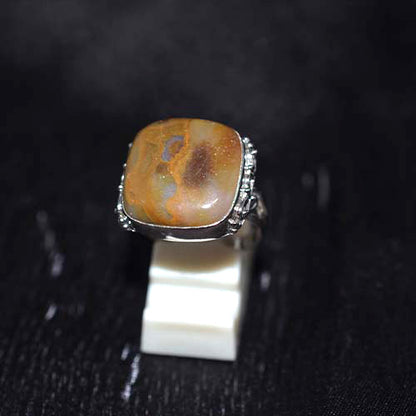925 Sterling Silver Brown Agate Cushion Ring