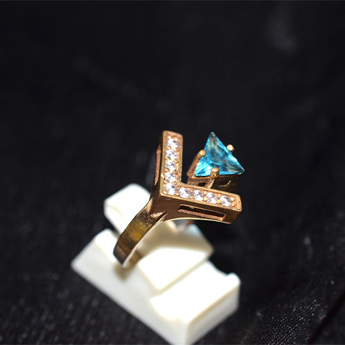 6 Carat Gold Plated Trillion Blue Topaz Geometric Ring