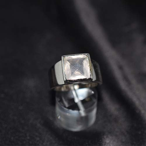 925 Sterling Silver Rose Quartz Square Statement Ring