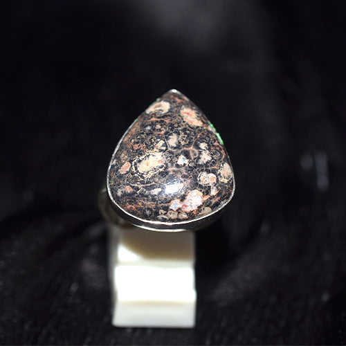 925 Sterling Silver Teardrop Dark Fossil Coral Ring