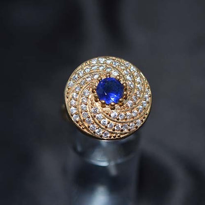 6 Carat Gold Plated Blue and White Spiral Statement Ring