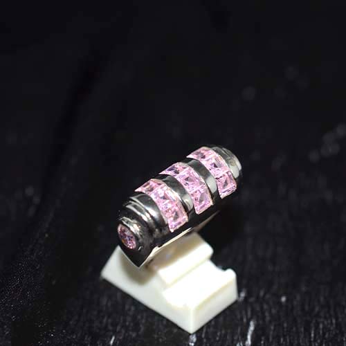 925 Sterling Silver Pink Gemstone Triple Row Design Ring