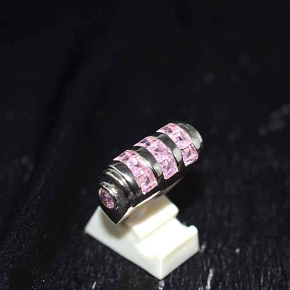 925 Sterling Silver Pink Gemstone Triple Row Design Ring