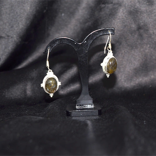 925 Sterling Silver Turkish Oval Labradorite Drop Earrings