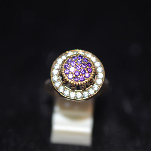 6 Carat Gold Plated Turkish Amethyst Pave Cluster Halo Ring
