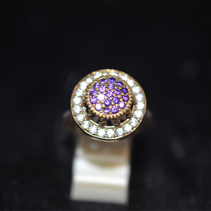 6 Carat Gold Plated Turkish Amethyst Pave Cluster Halo Ring