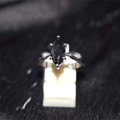 925 Sterling Silver Marquise Cut Black Onyx Solitaire Ring