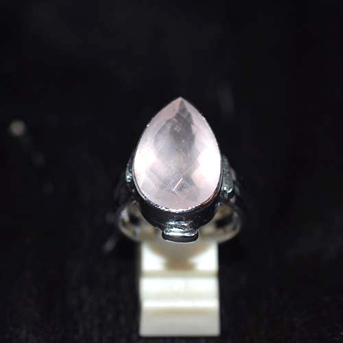 925 Sterling Silver Rose Quartz Pear-Cut Ornate Ring