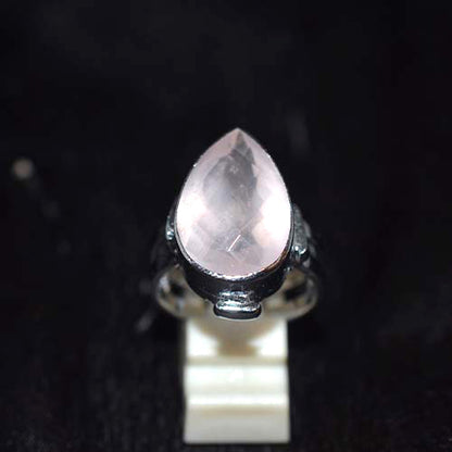 925 Sterling Silver Rose Quartz Pear-Cut Ornate Ring