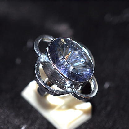 925 Sterling Silver Faceted Iolite Ring with Clover Motif Setting