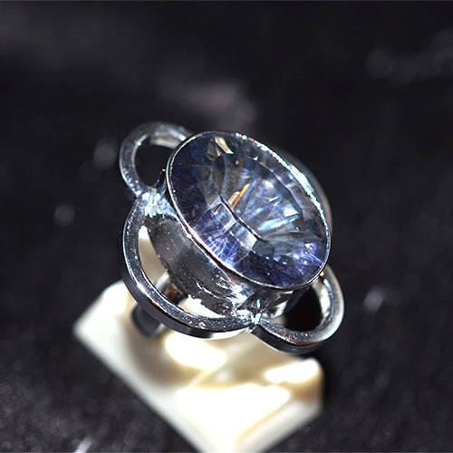 925 Sterling Silver Faceted Iolite Ring with Clover Motif Setting