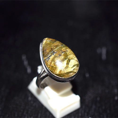 925 Sterling Silver Teardrop Green Veined Jasper Ring