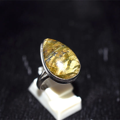 925 Sterling Silver Teardrop Green Veined Jasper Ring
