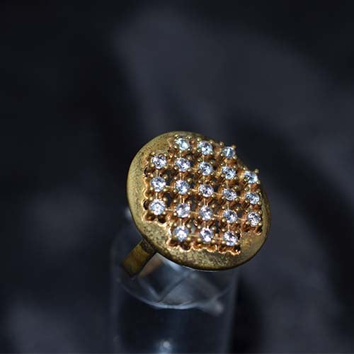 6 Carat Gold Plated White Crystal Grid Statement Ring