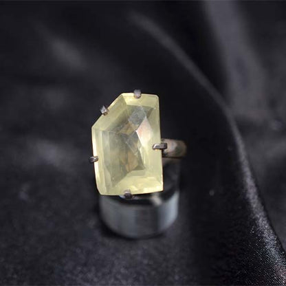 925 Sterling Silver Lemon Quartz Emerald Cut Prong Ring