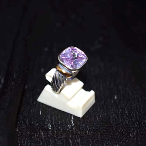 925 Sterling Silver Cushion Cut Lavender Gemstone Ring with Twisted Band