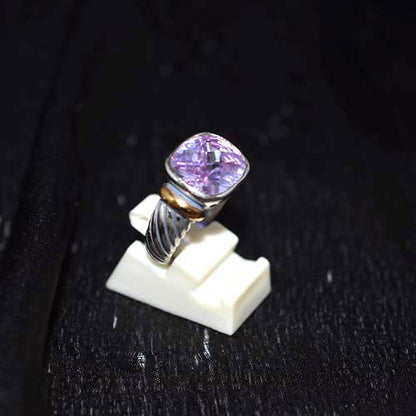 925 Sterling Silver Cushion Cut Lavender Gemstone Ring with Twisted Band
