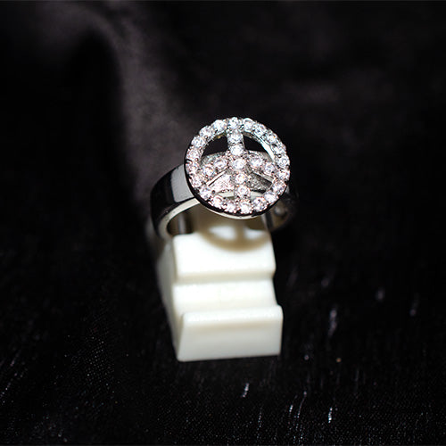 925 Sterling Silver Pave Cubic Zirconia Peace Sign Ring