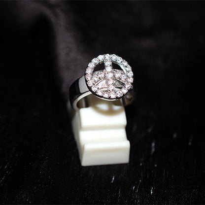 925 Sterling Silver Pave Cubic Zirconia Peace Sign Ring