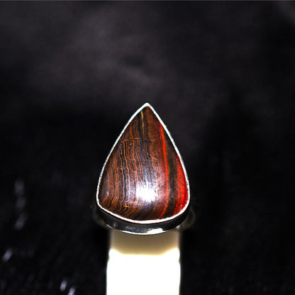 925 Sterling Silver Banded Tiger Iron Teardrop Ring