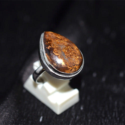 925 Sterling Silver Golden Bronzite Pear Shape Ring