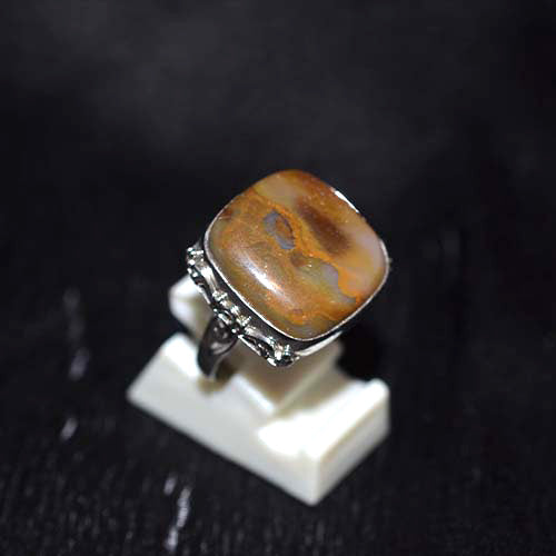 925 Sterling Silver Brown Agate Cushion Ring