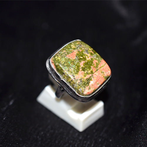 925 Sterling Silver Unakite Cushion Cut Ring