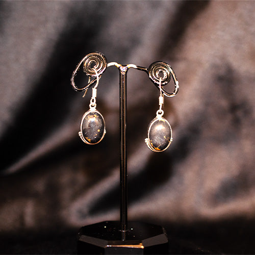 925 Sterling Silver Oval Black Stone Drop Earrings