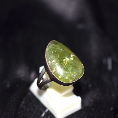 925 Sterling Silver Teardrop Green Serpentine Ring