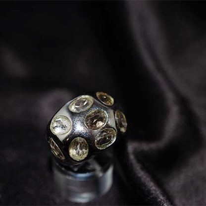 925 Sterling Silver Lemon Quartz Dome Multi-Stone Ring