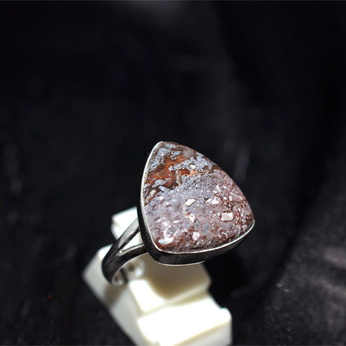 925 Sterling Silver Red Moss Agate Triangle Ring