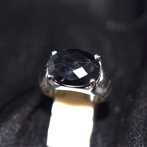 925 Sterling Silver Oval Black Onyx Four Prong Ring