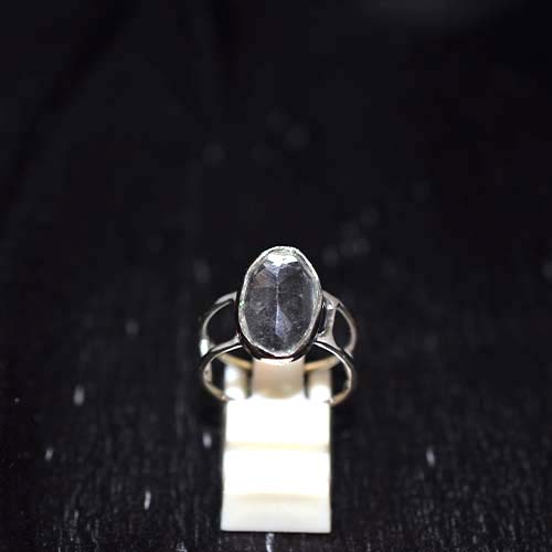 925 Sterling Silver Faceted Clear Quartz Modern Ring