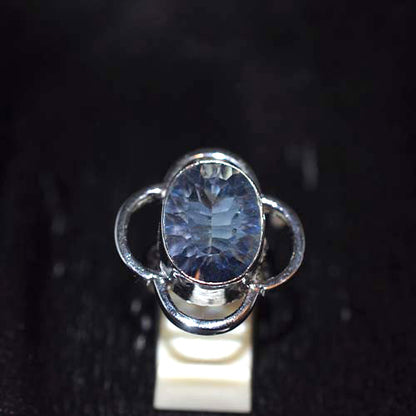 925 Sterling Silver Blue Topaz Flower Motif Ring