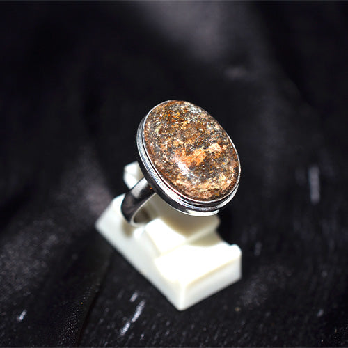 925 Sterling Silver Speckled Bronzite Oval Ring
