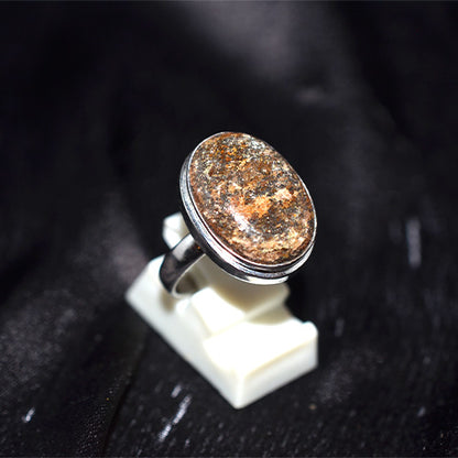 925 Sterling Silver Speckled Bronzite Oval Ring