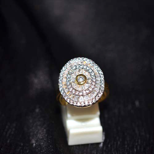 6 Carat Gold Plated Cubic Zirconia Concentric Circle Cluster Ring